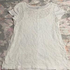 White loft blouse with lace overlay